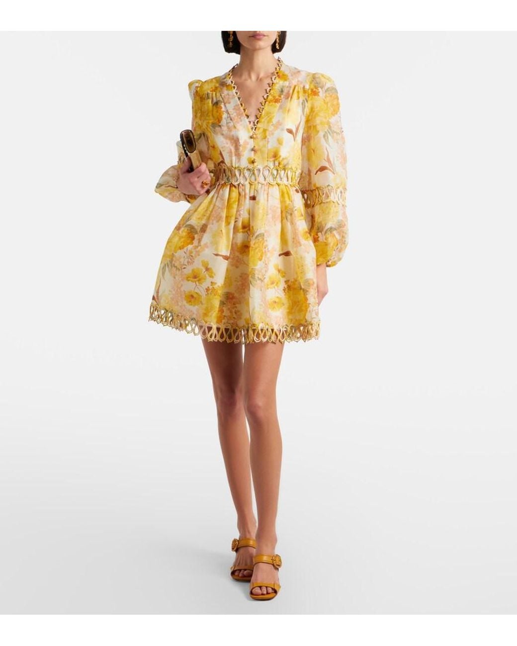 Vestido Corto Como De Lino Y Seda Floral Zimmermann de color Metallic