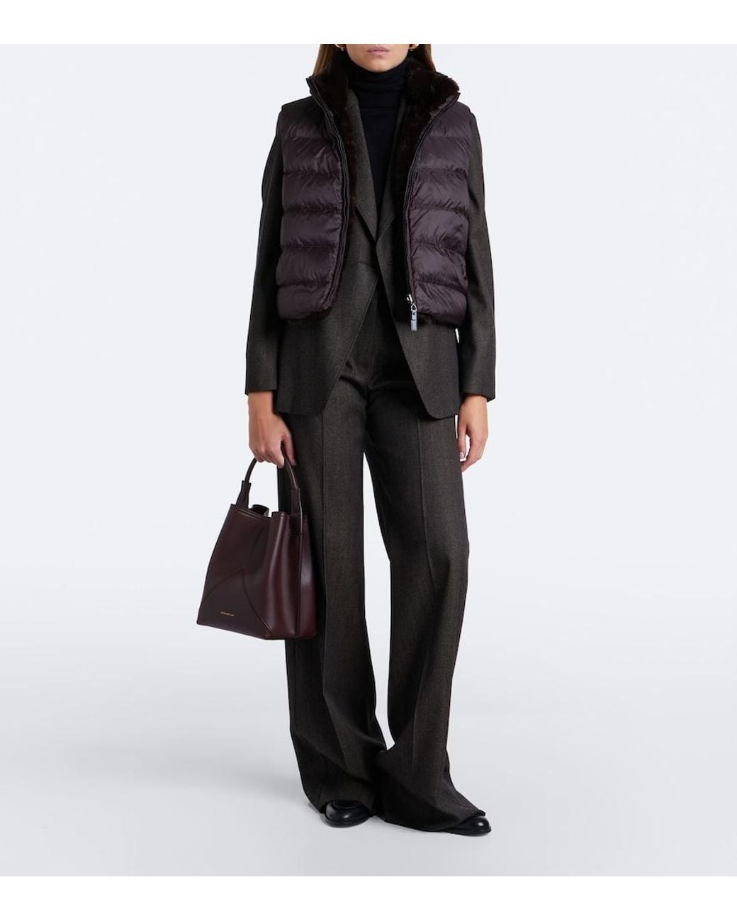 Max Mara Brown Zip-Up Puffer Vest