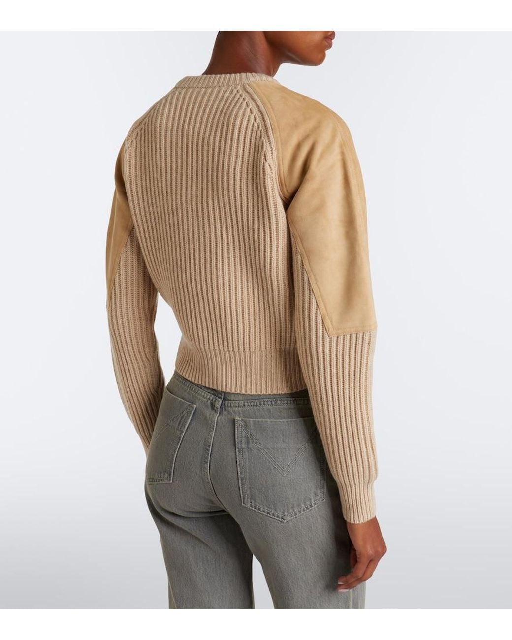 Max Mara Natural Suede-Paneled Wool And Cashmere Sweater