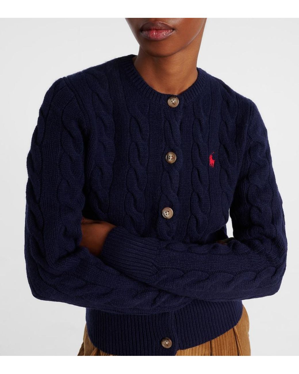 Polo Ralph Lauren Blue Pony Cable-Knit Wool And Cashmere Cardigan
