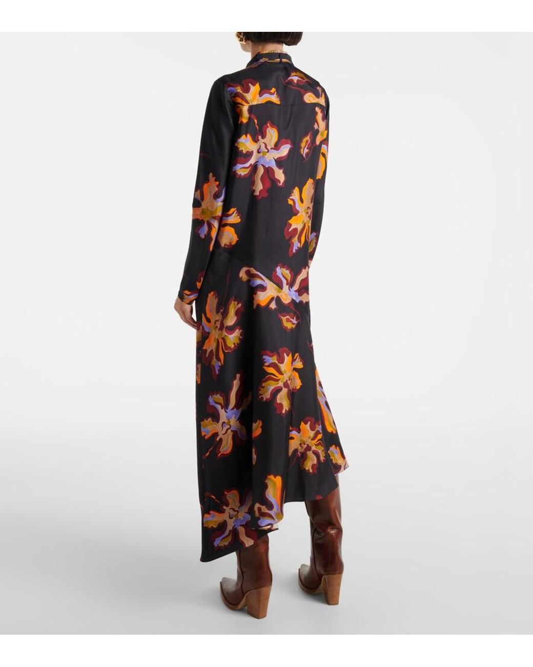 Dorothee Schumacher Black Asymmetric Printed Silk Twill Midi Dress
