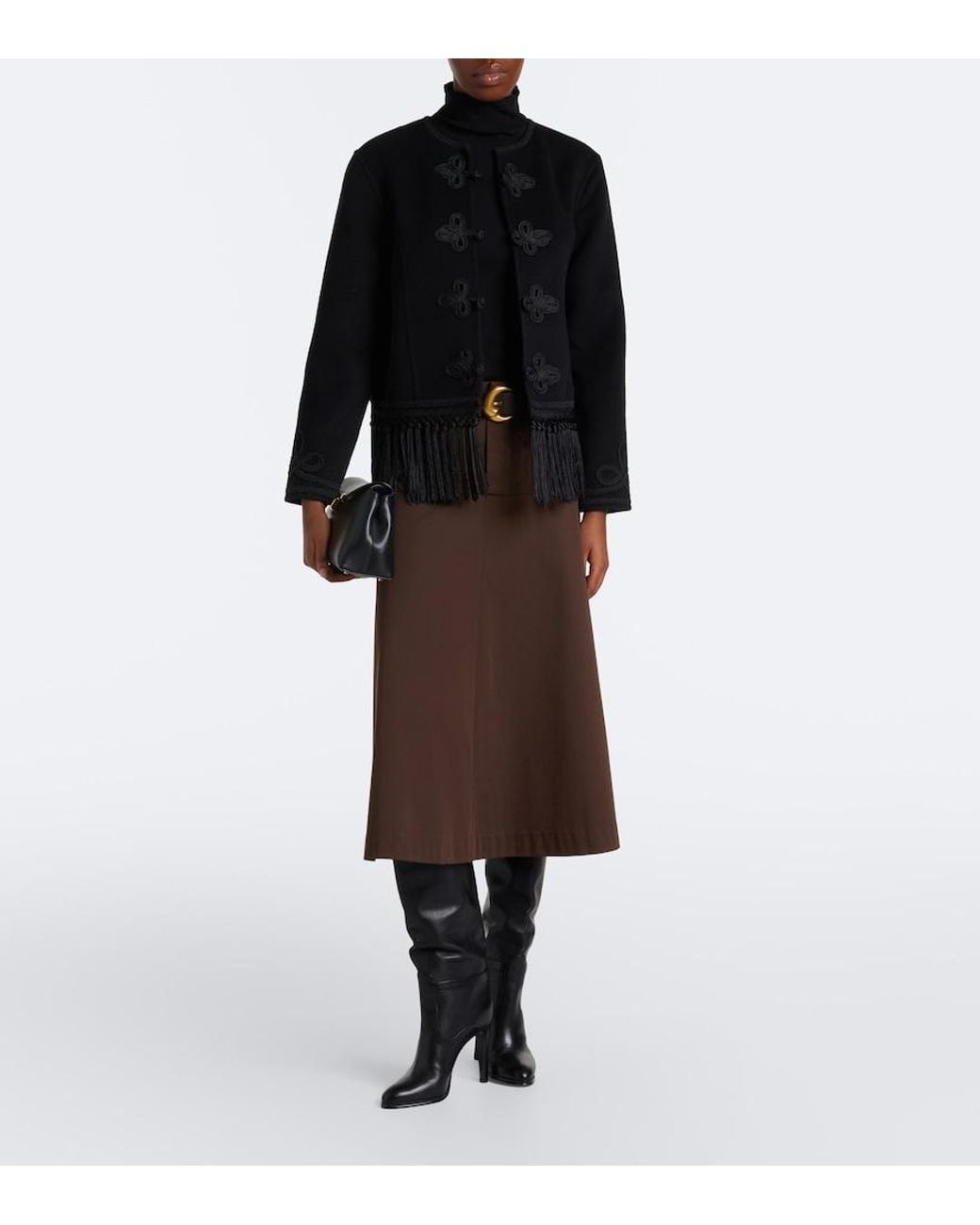 Rixo Black Inga Fringed Wool-Blend Jacket