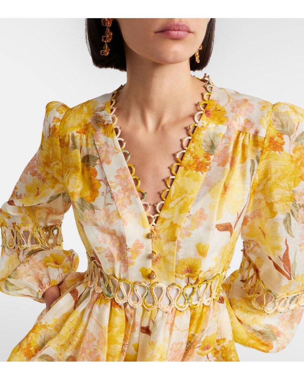 Vestido Corto Como De Lino Y Seda Floral Zimmermann de color Metallic