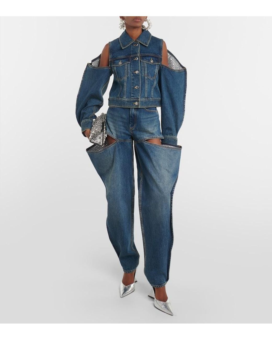 Area Blue Embellished Cutout Denim Jacket