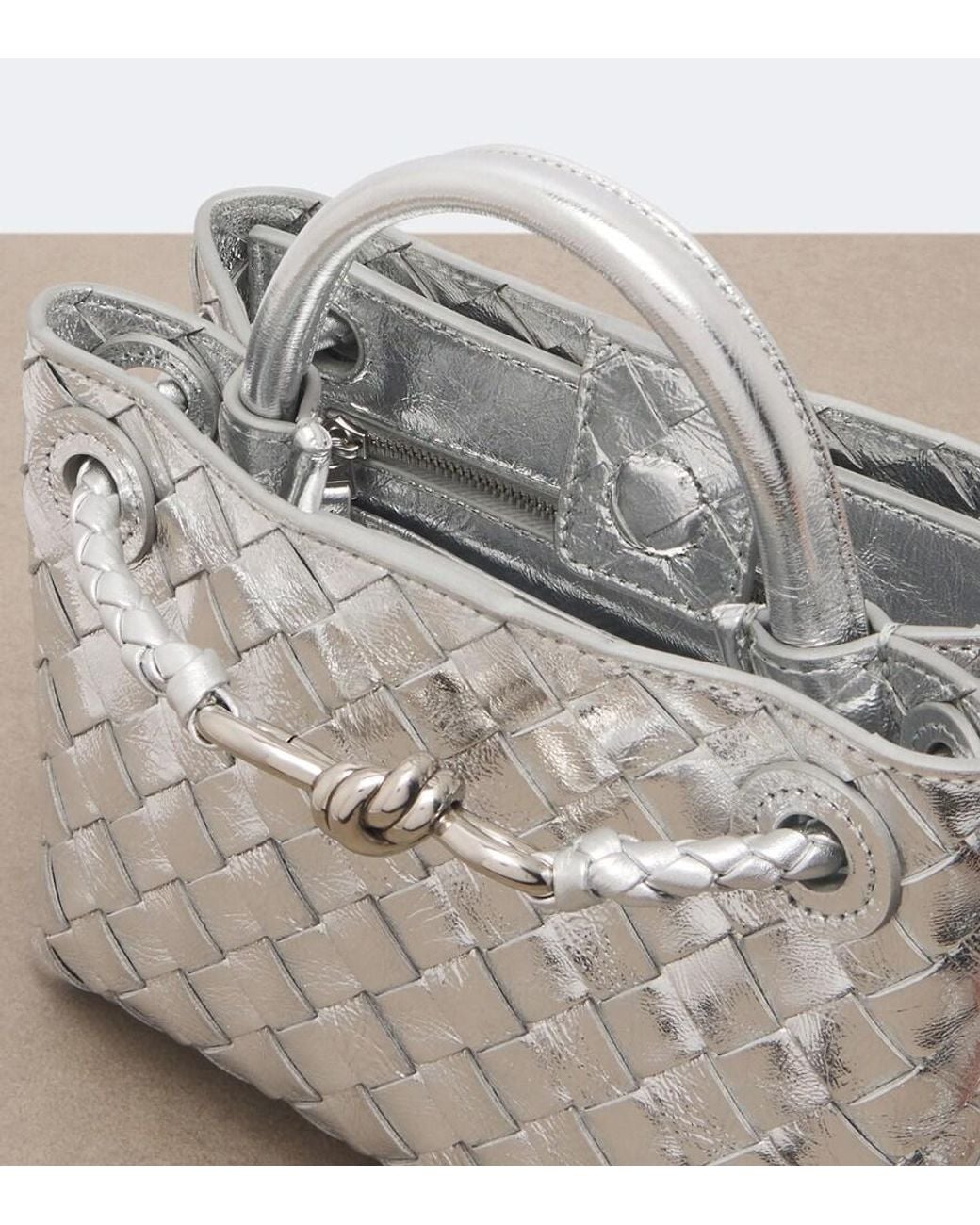 Bottega Veneta Gray Andiamo Mini Leather Top-Handle Bag