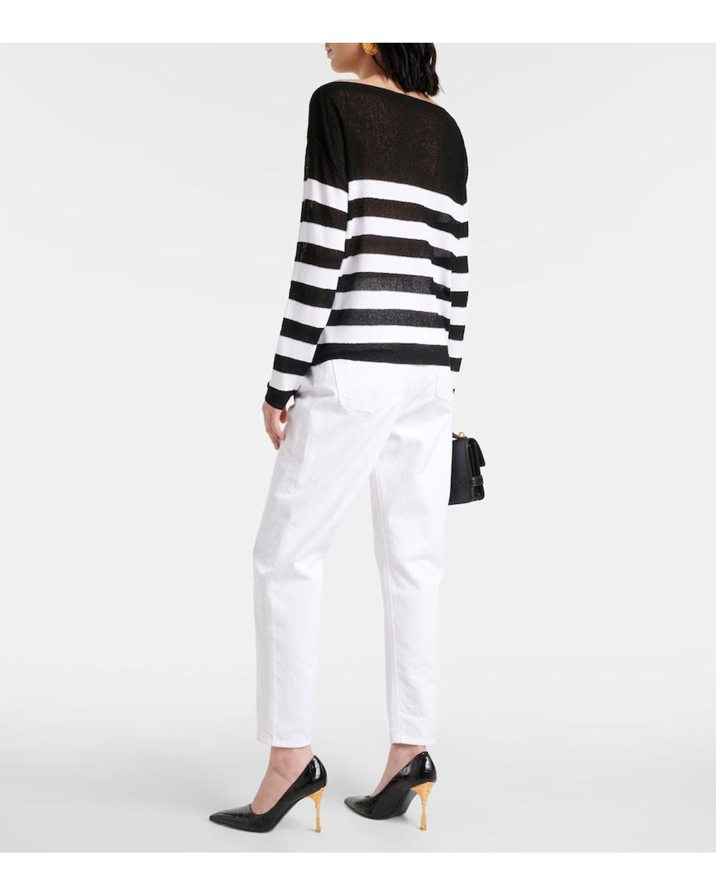Pullover A Righe Con Logo di Balmain in Black