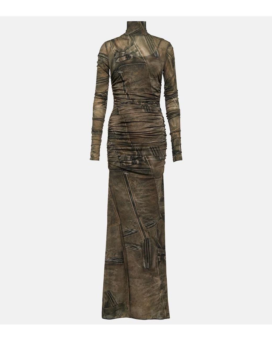 Blumarine Green Printed High-Neck Gown