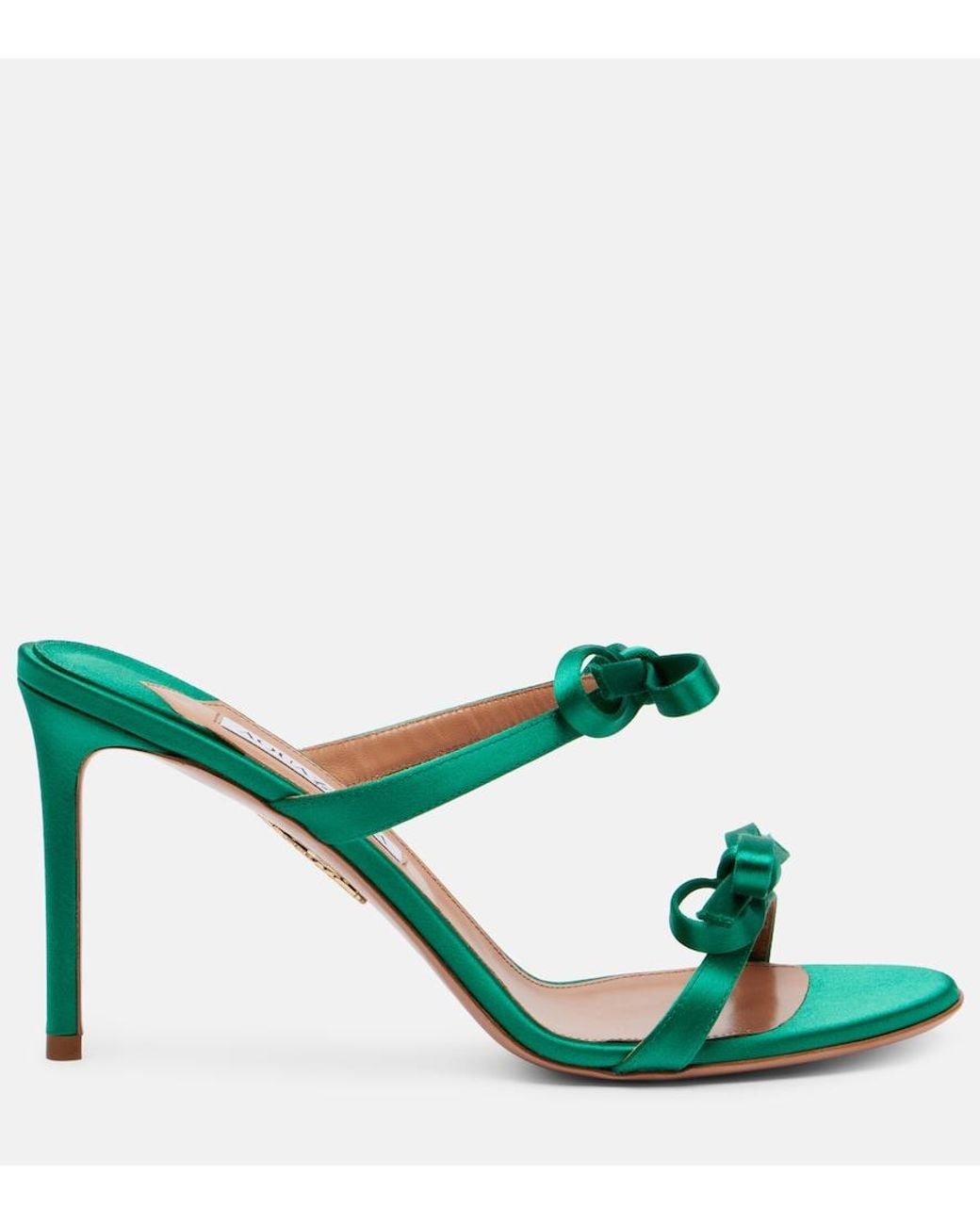 Aquazzura Green Soave 85 Bow-Detail Satin Mules