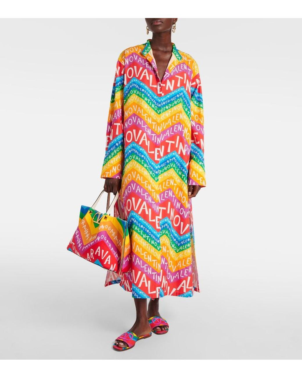 Valentino Garavani White Chevron 24 Cotton Shirt Dress