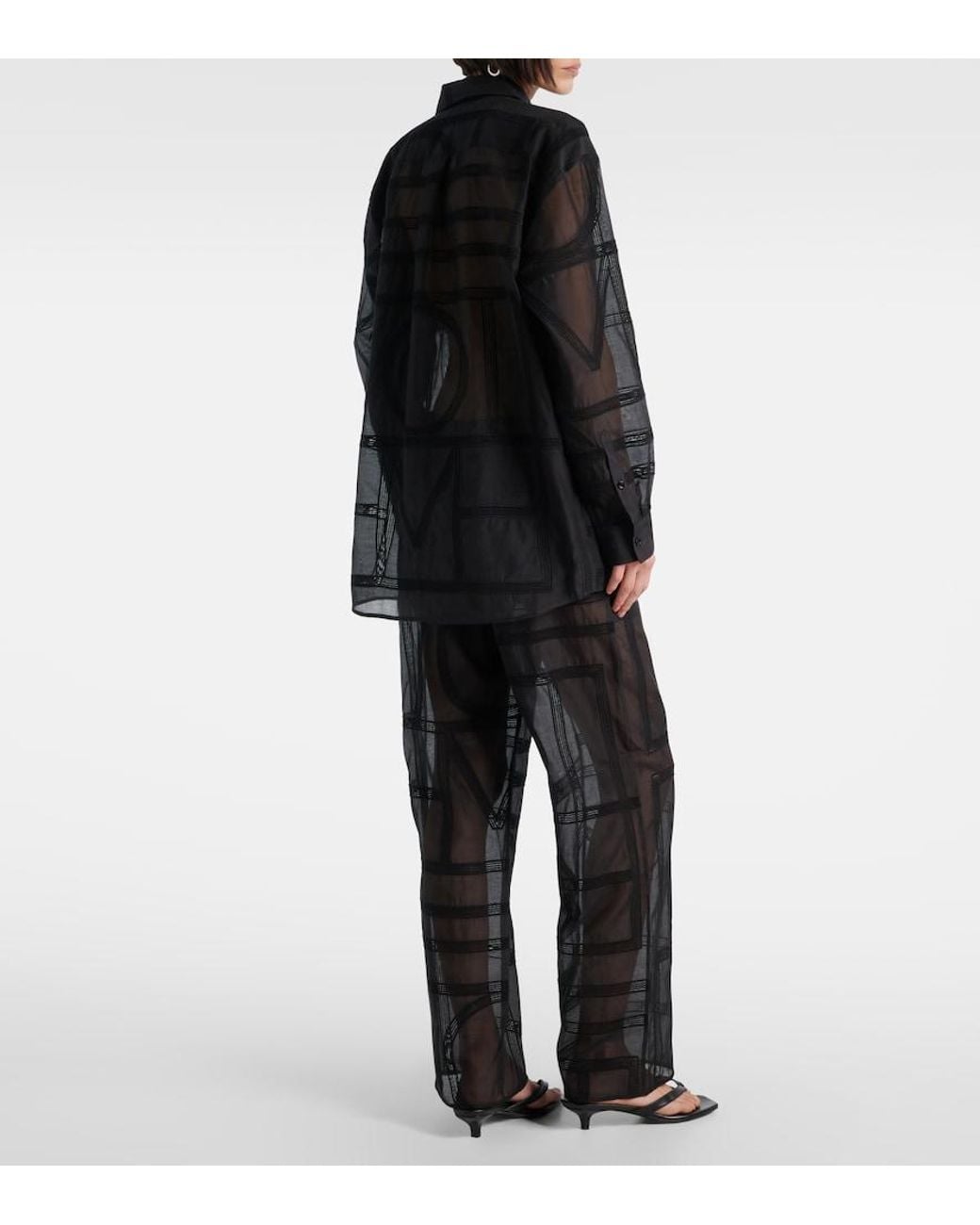 Totême Black Embroidered Cotton And Silk Voile Shirt