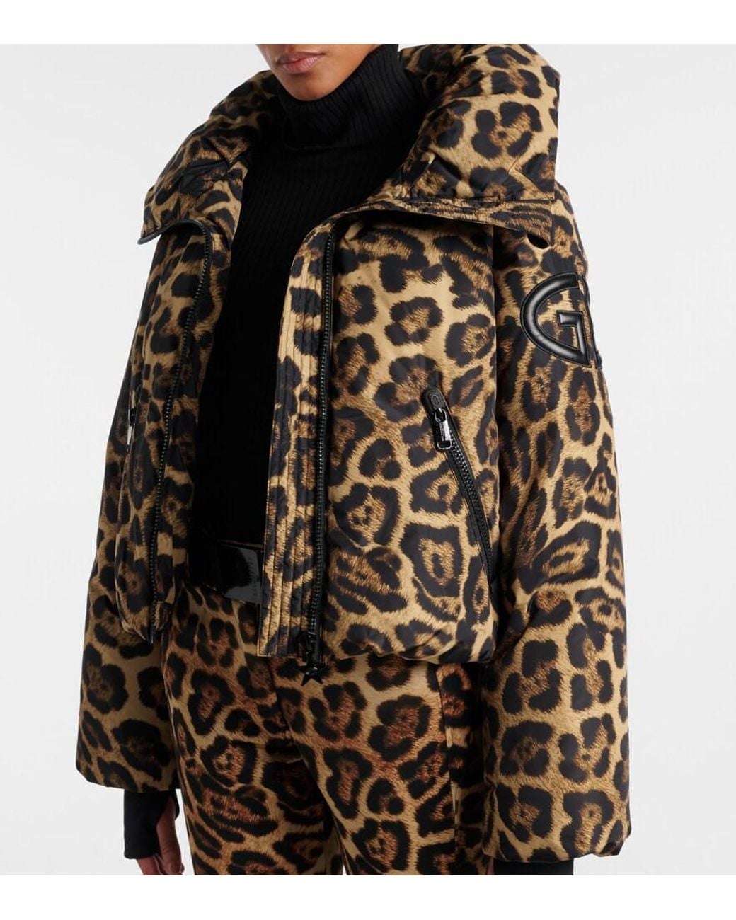 Goldbergh Black Pantera Leopard-Print Down Ski Jacket