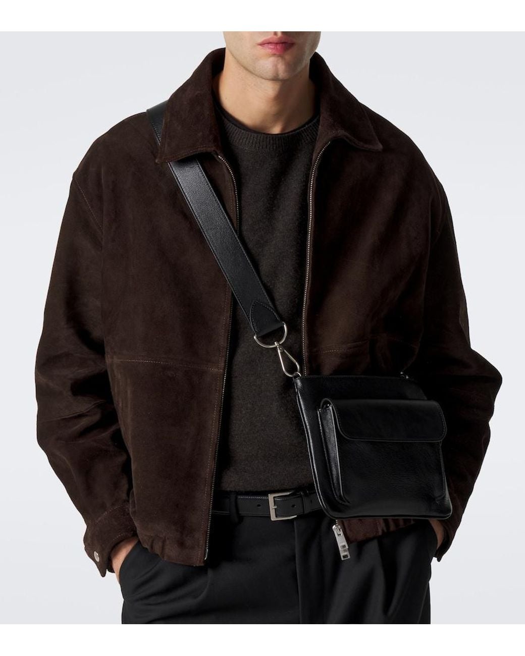 Metier Black Slide Leather Messenger Bag for men