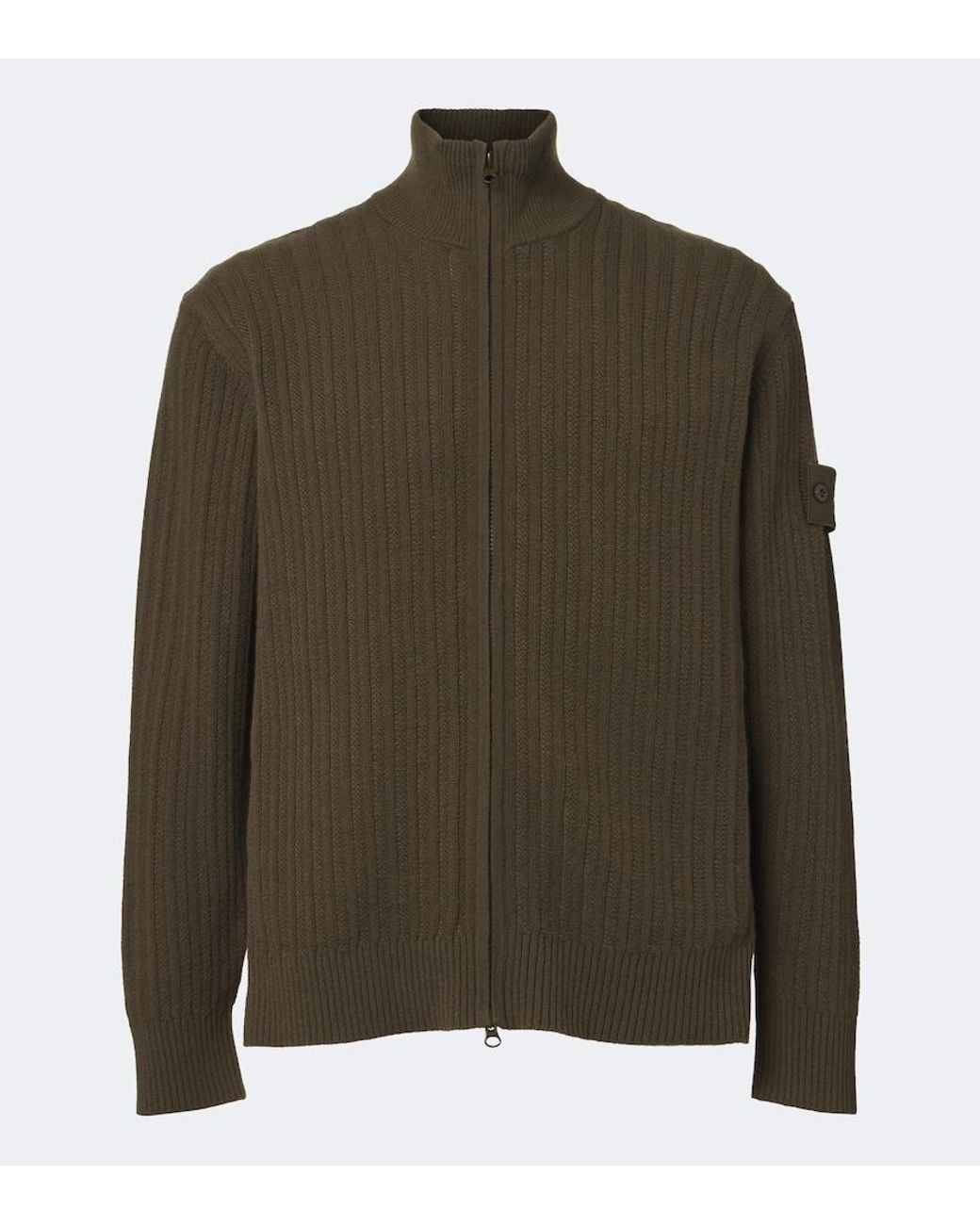 Stone Island Green Compass Wool And Cashmere Cardigan for men
