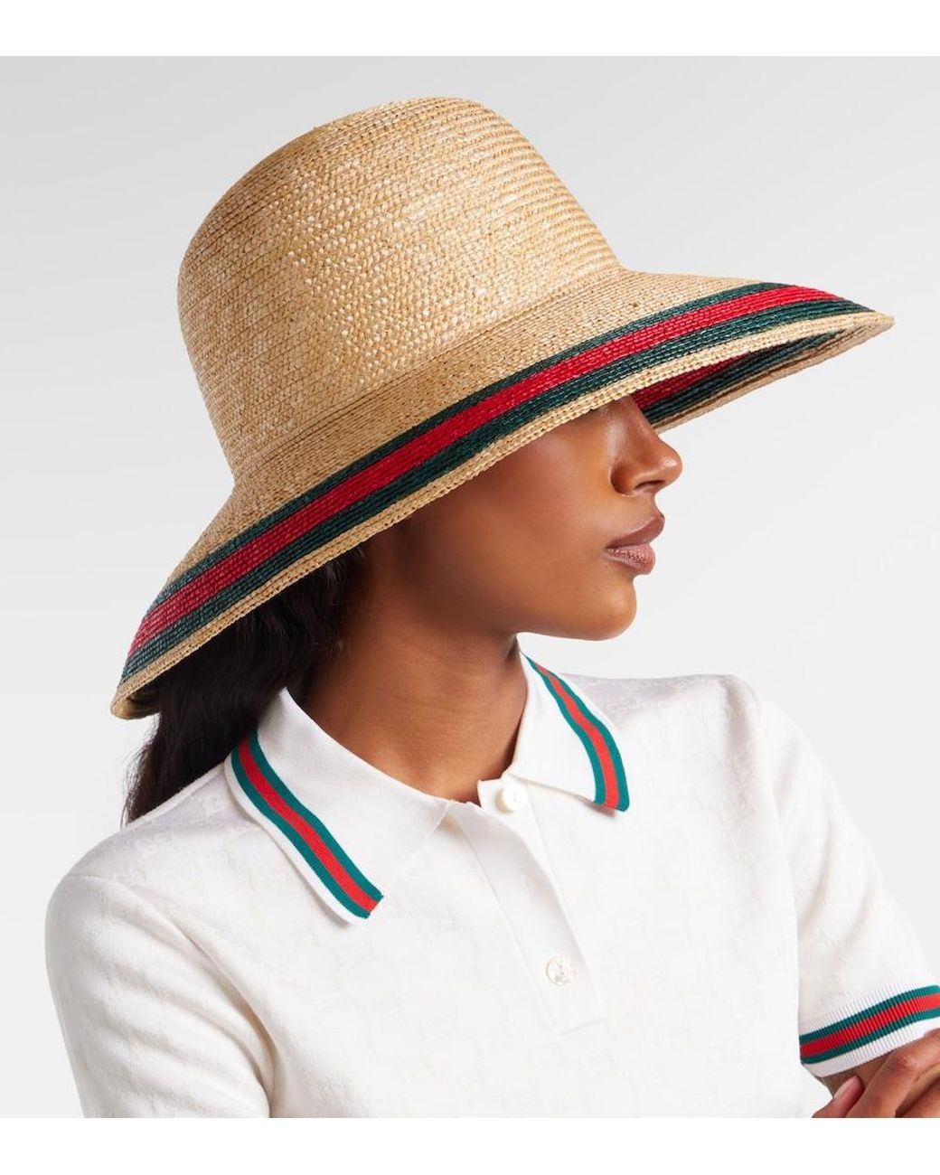 Gucci Natural Web Stripe Woven Sun Hat