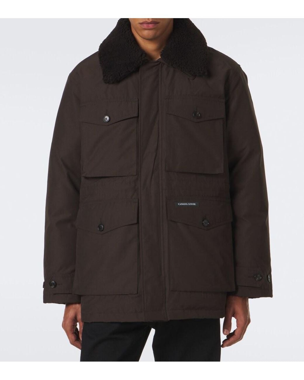 Canada Goose Black Scout Shearling-Trimmed Down Coat for men
