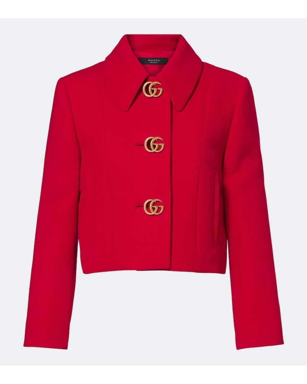 Gucci Red Double G Cropped Wool Crepe Jacket