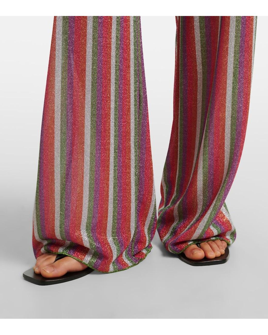 Oseree Red Lumiere Striped Wide-Leg Pants