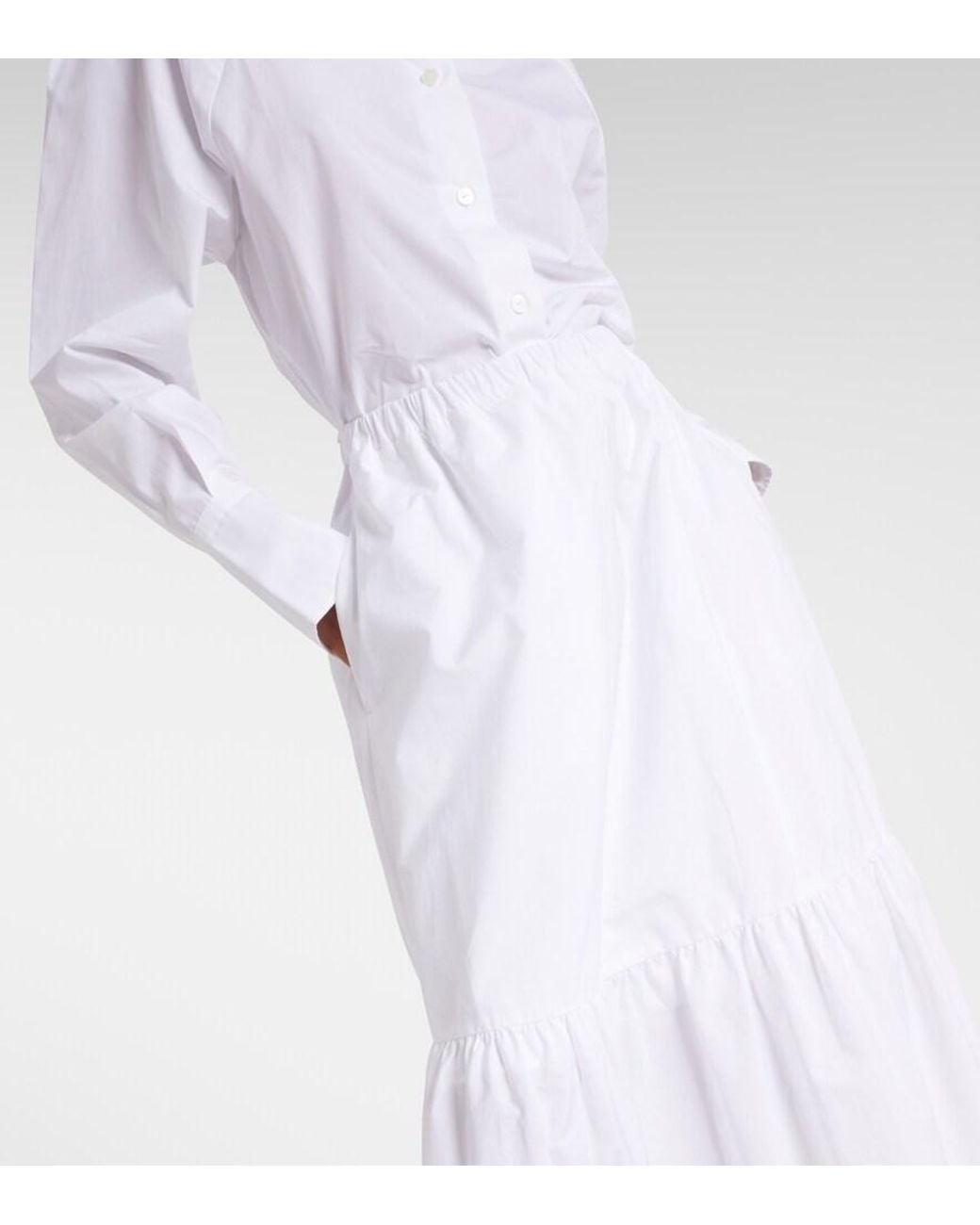 Patou White Tiered Cotton Maxi Skirt
