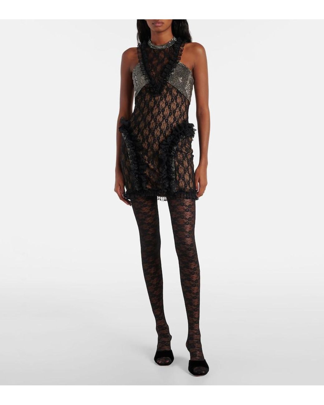 Self-Portrait Black X Christopher Kane Embellished Lace Minidress