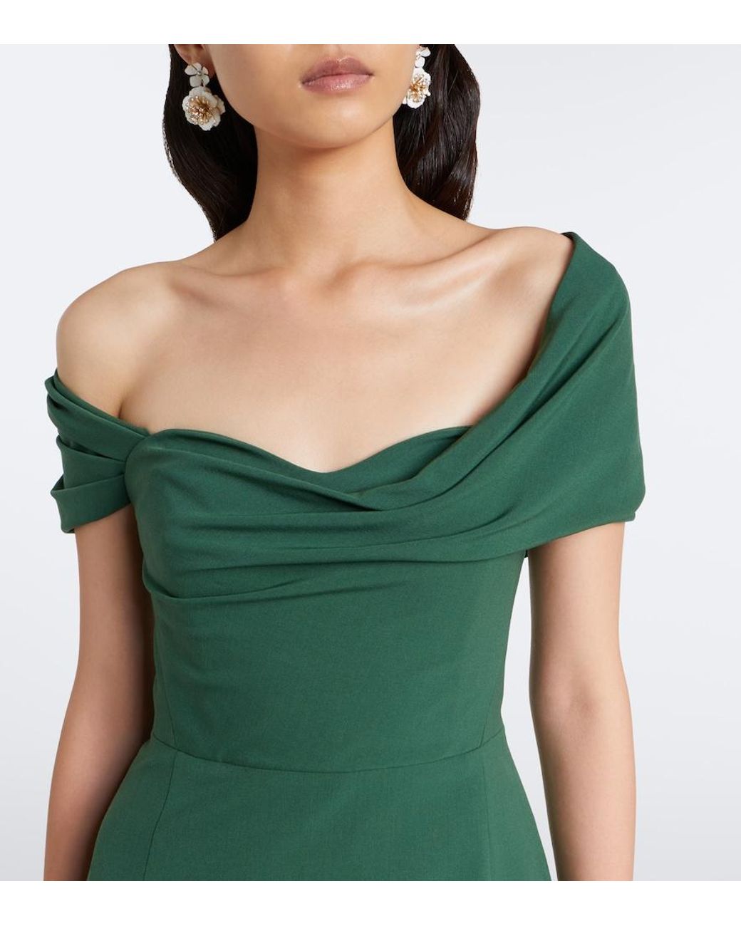 Carolina Herrera Green Off-Shoulder Wool-Blend Cocktail Dress
