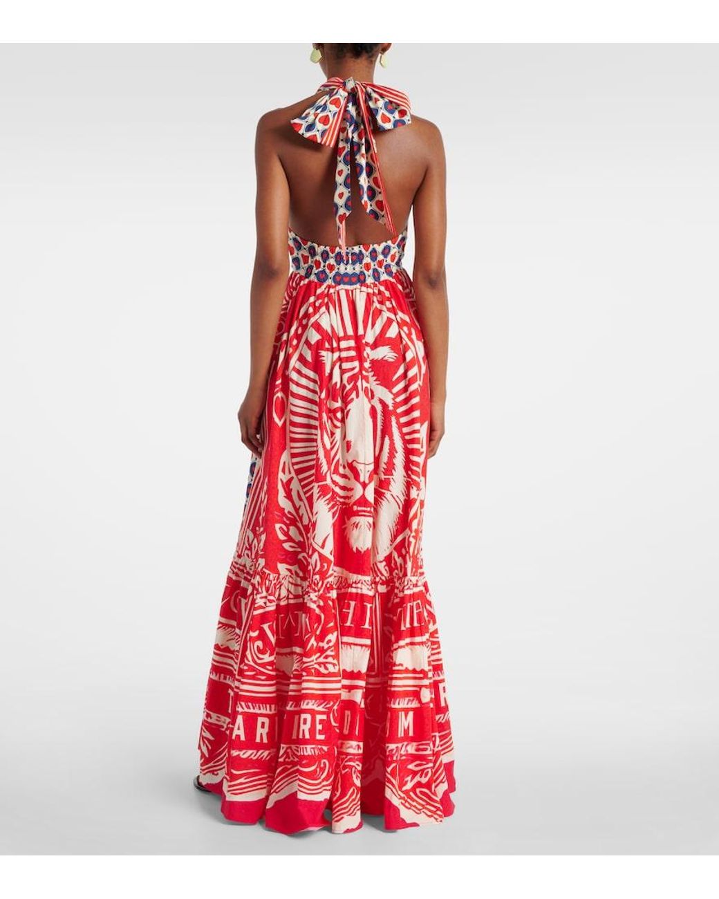 Camilla Red Halterneck Cotton Poplin Maxi Dress