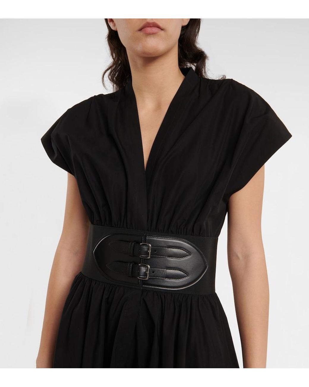 Alaa Belted Cotton Poplin Midi Dress in Black | Lyst