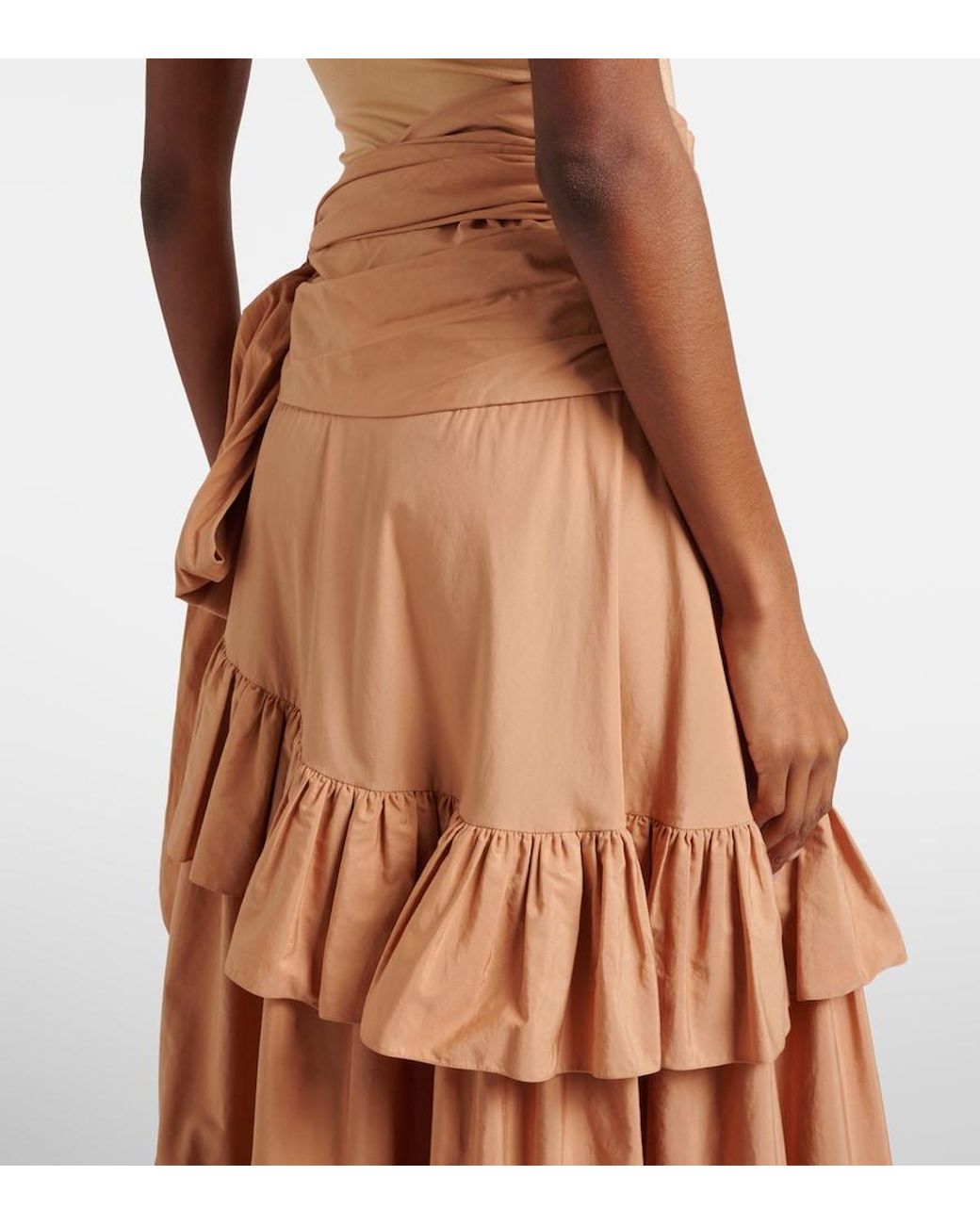 Chloé Brown Asymmetric Ruffled Cotton Maxi Skirt