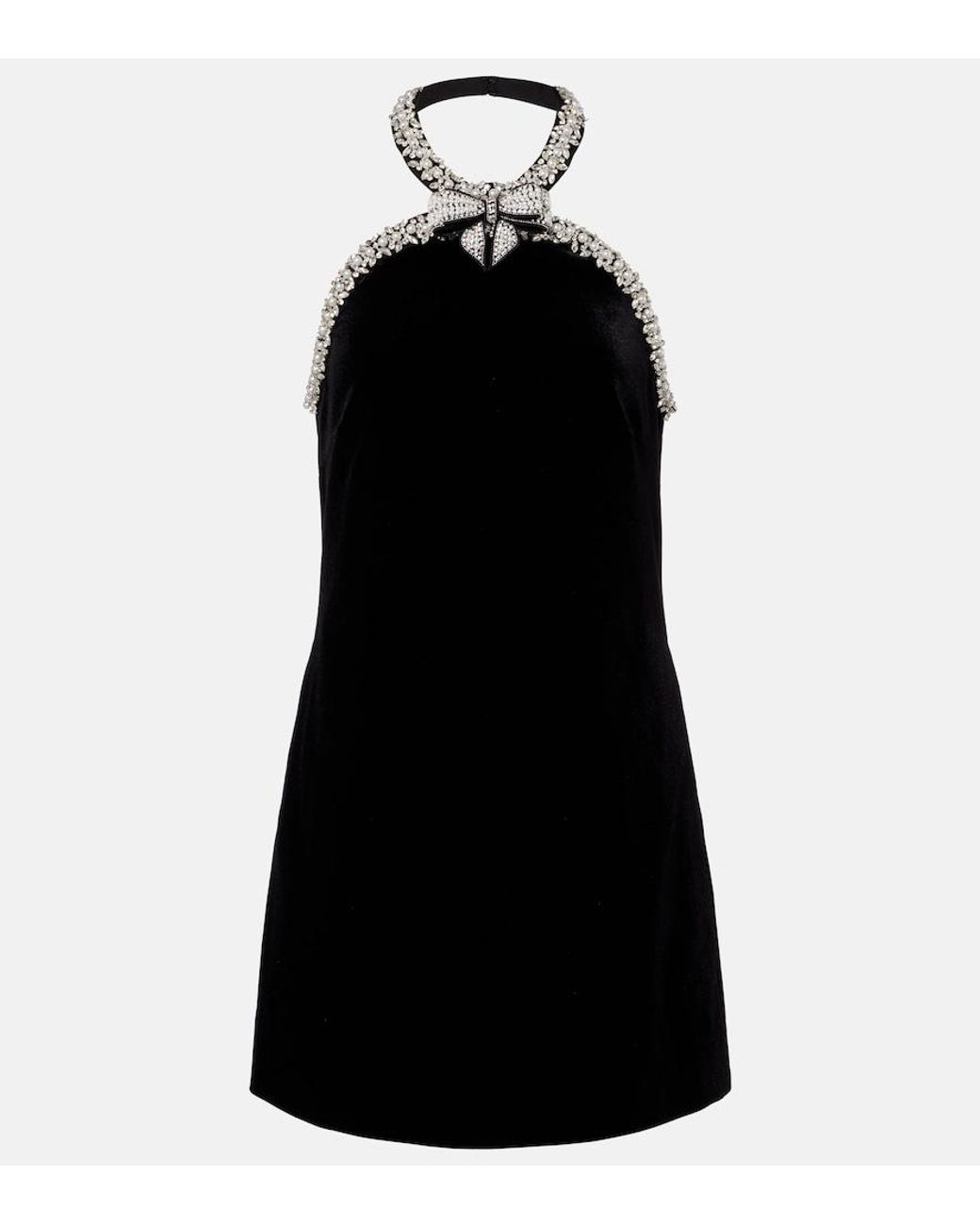 Self-Portrait Black Crystal-Embellished Velvet Minidress