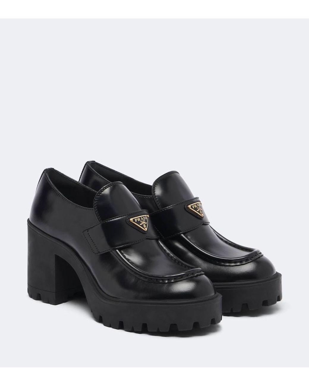 Prada Black Leather Platform\ Loafers