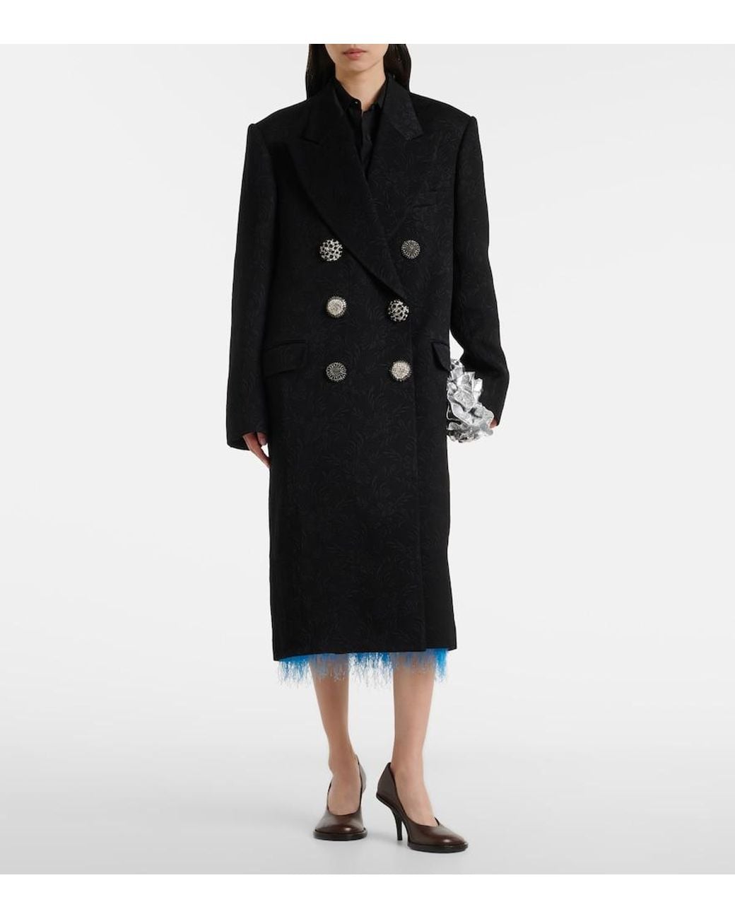 Dries Van Noten Black Embellished Jacquard Coat