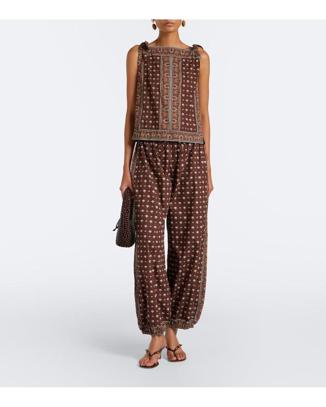 Doen Brown Amalia Printed Cotton Voile Top