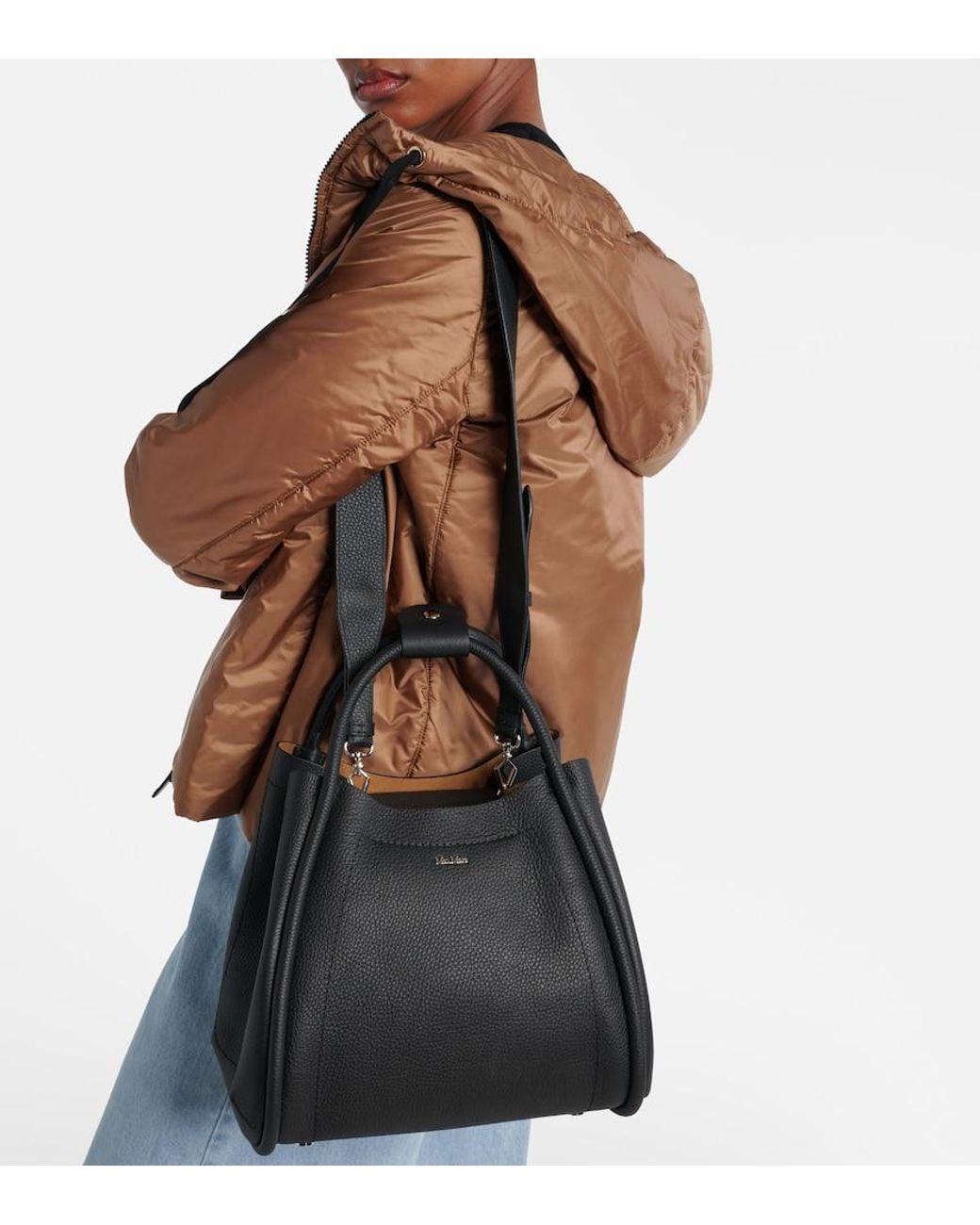 Max Mara Black Marine Leather Tote Bag