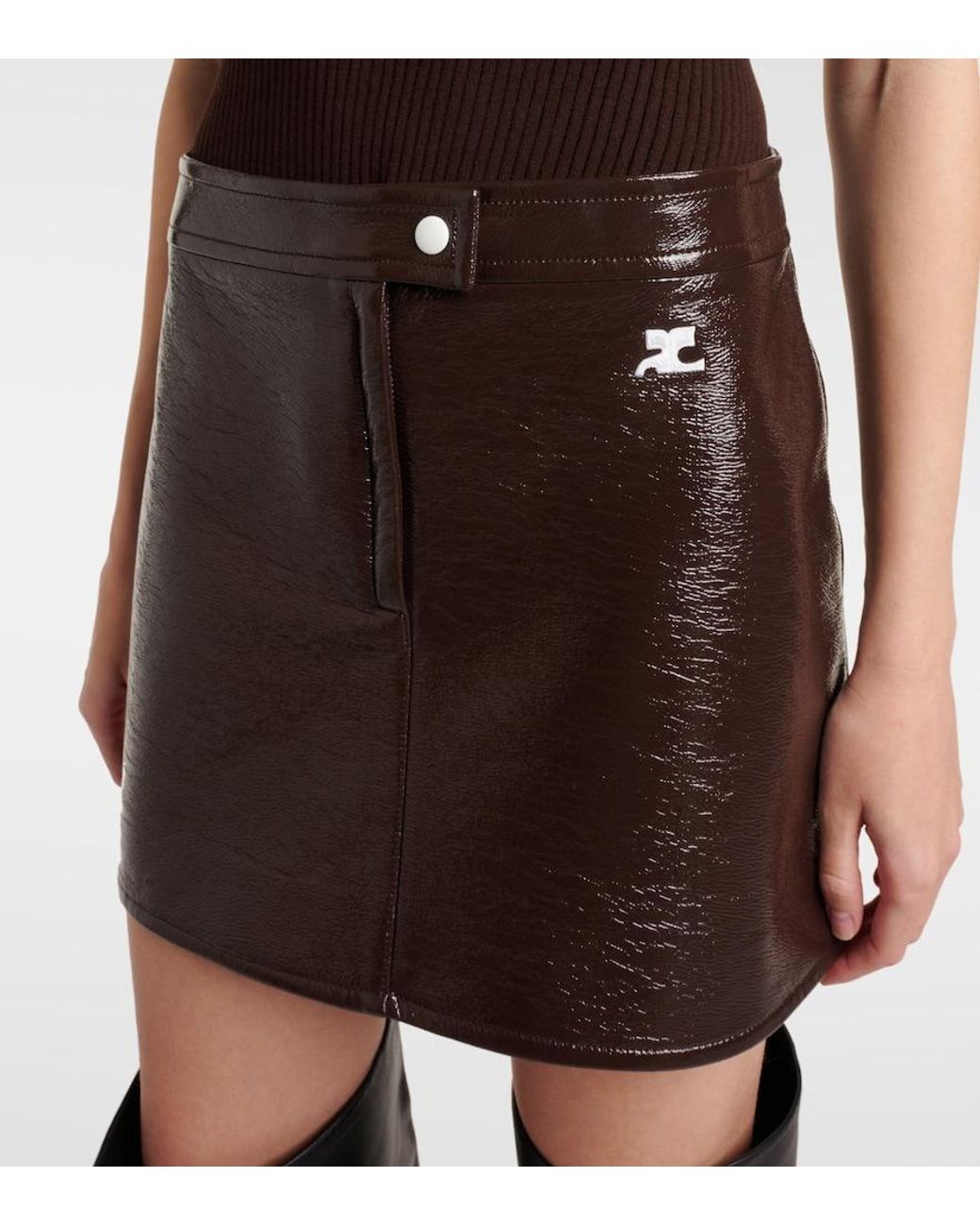 Courreges Brown Reedition Vinyl Miniskirt
