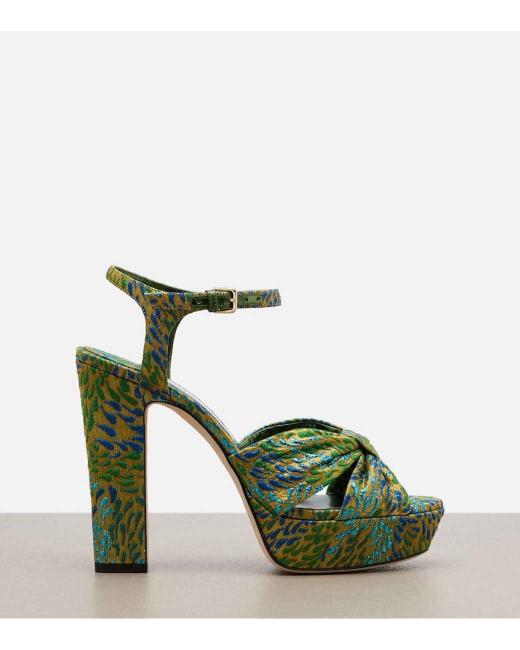 Jimmy Choo Green Heloise Brocade Platform Sandals