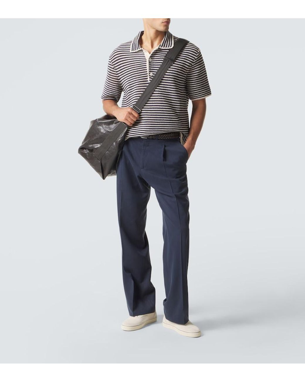 Orlebar Brown Blue Lowry Striped Crochet Cotton Polo Sweater for men