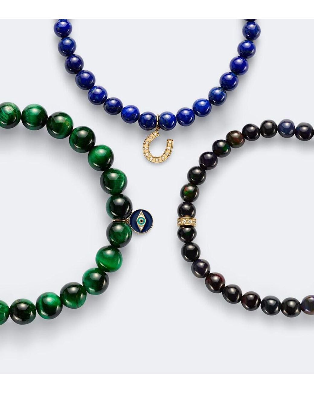Sydney Evan Green Set Of 3 14Kt Beaded Bracelets With Gemstones for men
