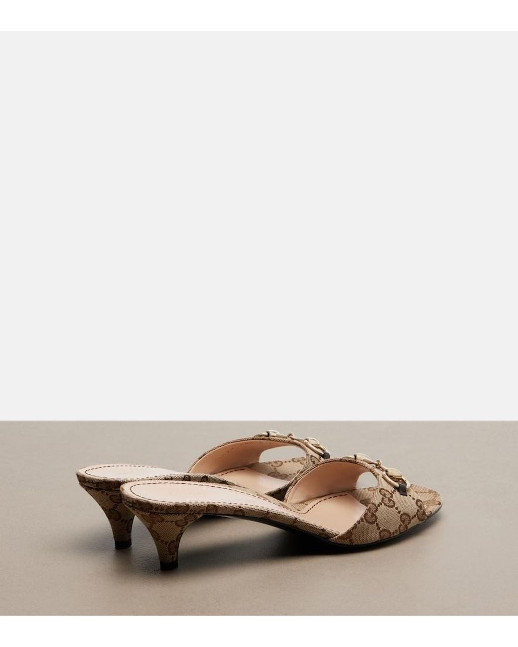 Gucci Natural Horsebit Gg Canvas Mules