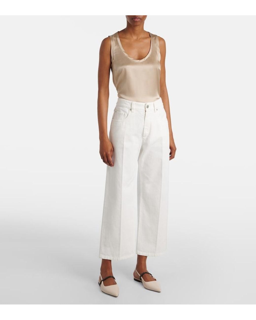 Brunello Cucinelli White Mid-Rise Wide-Leg Jeans