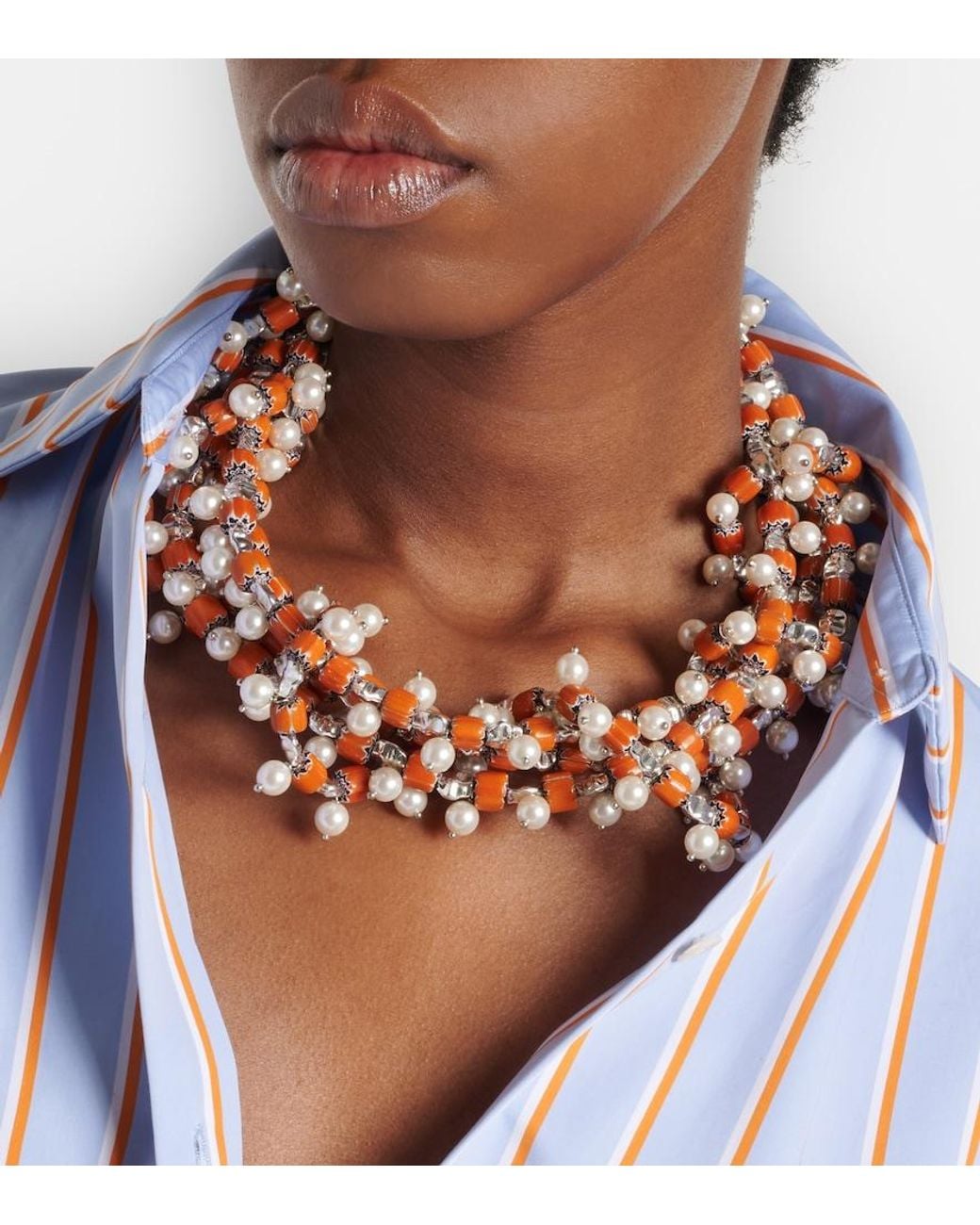 Dries Van Noten White Embellished Beaded Necklace