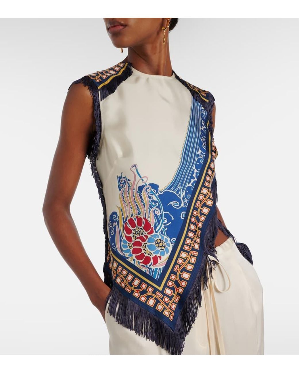 Top Imprime En Satin De Soie LaDoubleJ en coloris Blue