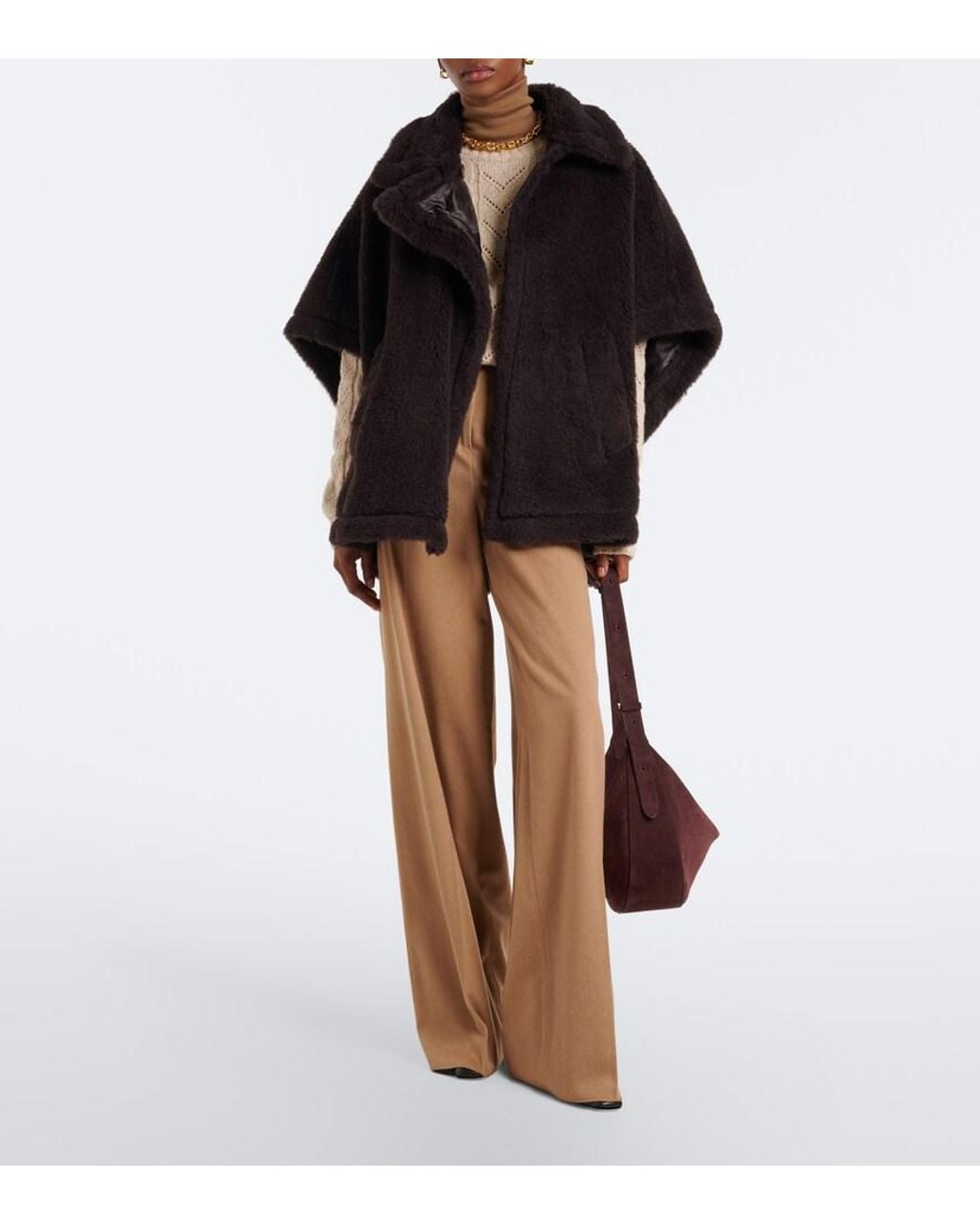 Max Mara Black Alpaca, Wool, And Silk Cape