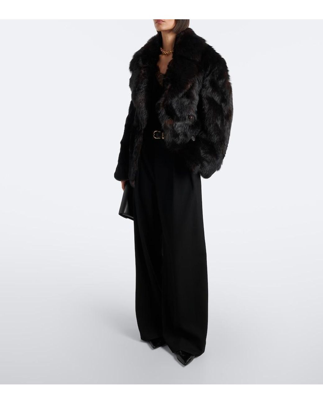 Nili Lotan Black Cleophee Double-Breasted Shearling Jacket