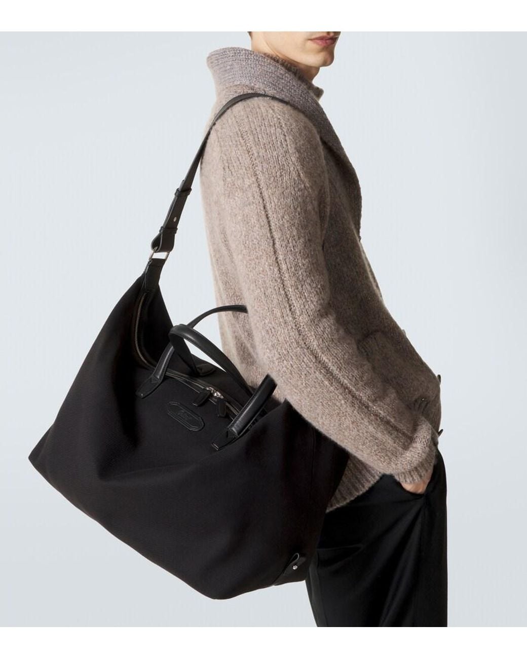 Brioni Black Leather-Trimmed Canvas Duffel Bag for men
