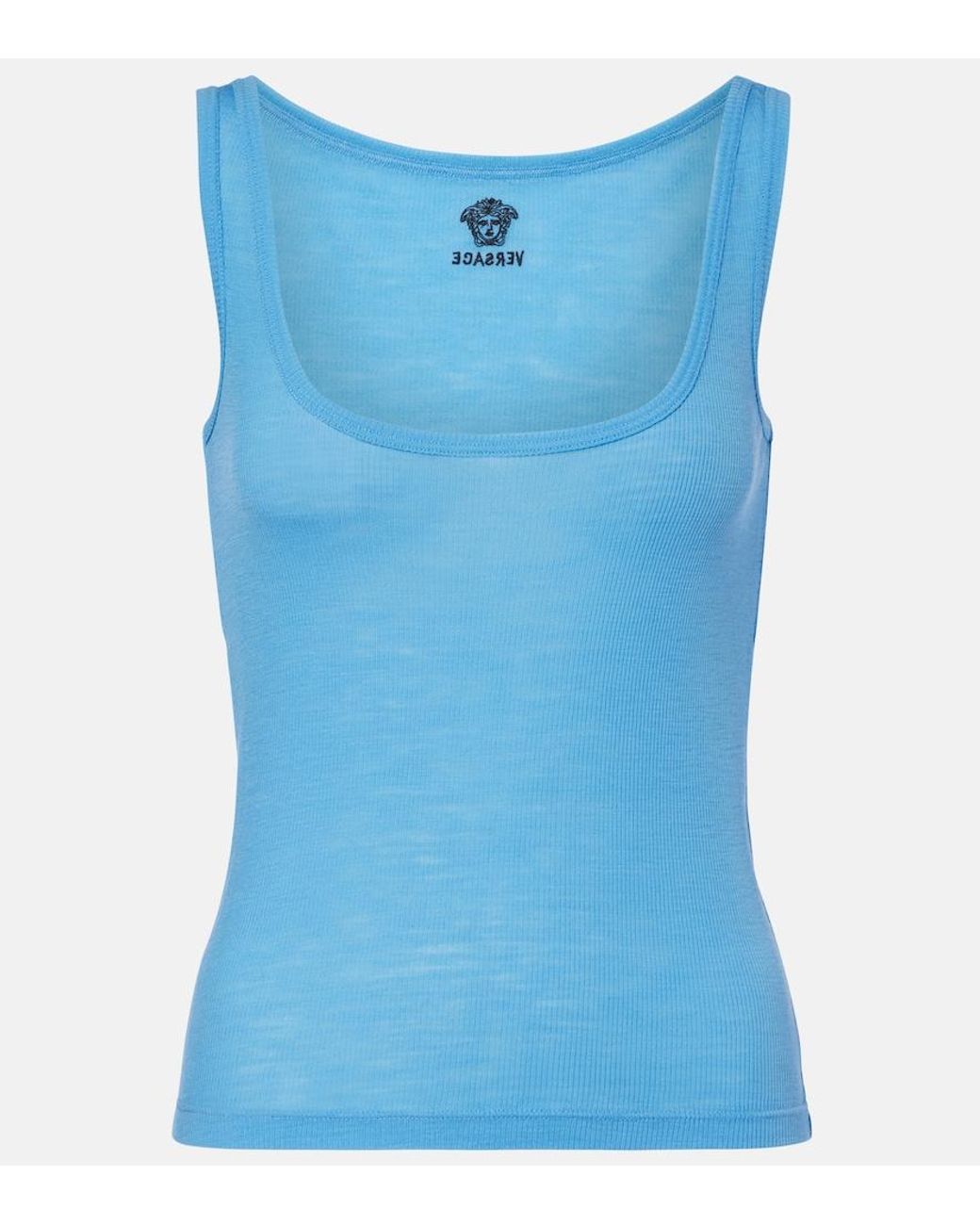 Versace Blue Medusa Virgin Wool Tank Top