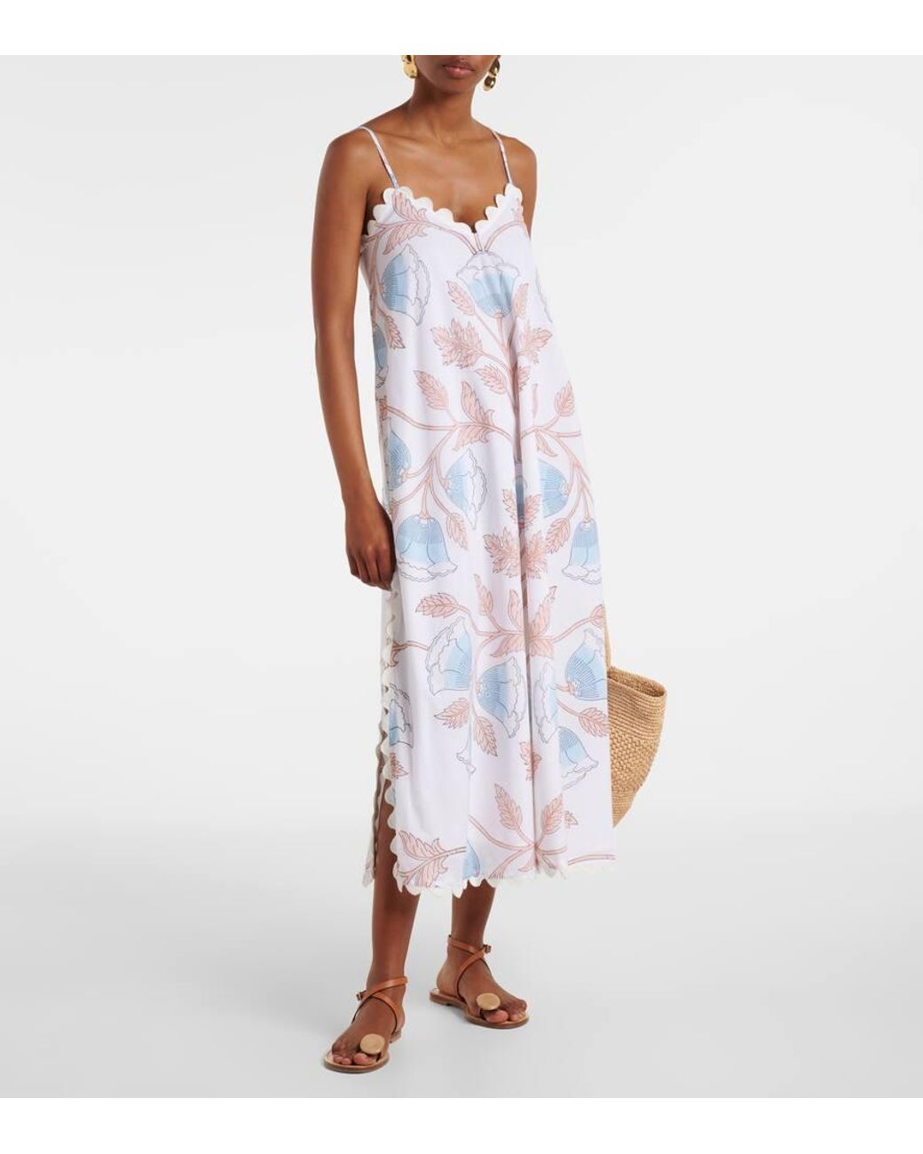Juliet Dunn White Printed Cotton Slip Dress