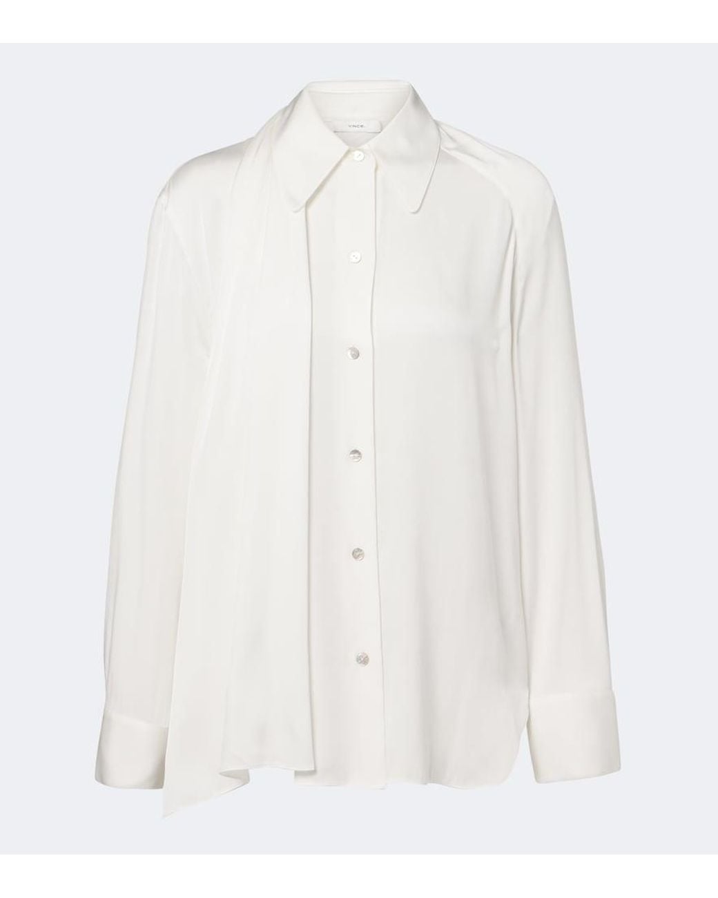 Vince White Draped Silk-Blend Satin Blouse