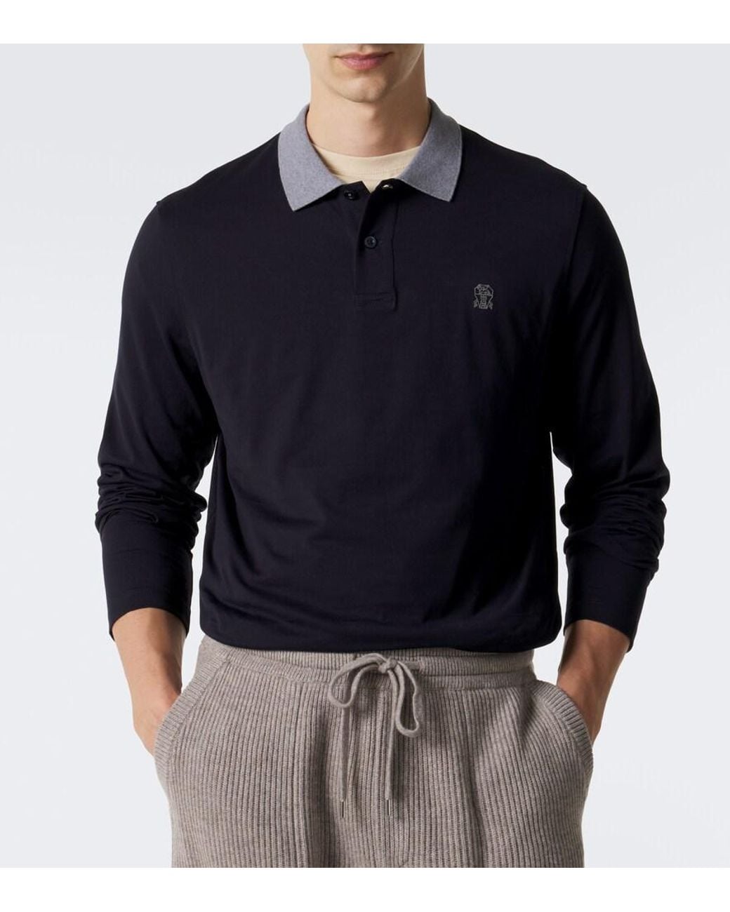 Brunello Cucinelli Blue Logo Cotton Jersey Polo Shirt for men