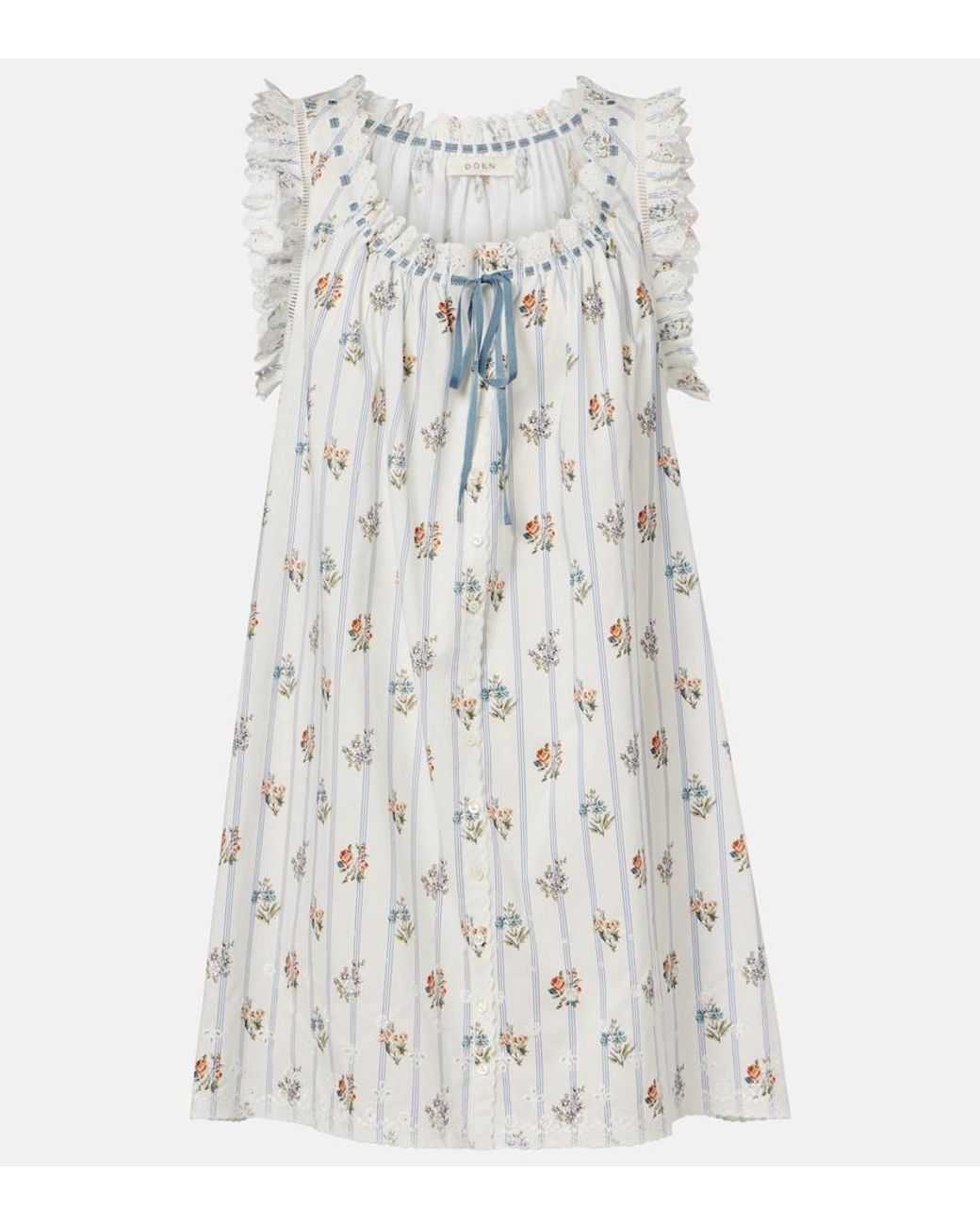 Doen White Nessie Floral Striped Cotton Minidress