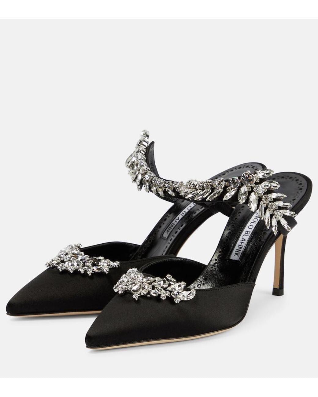 Manolo Blahnik Black Lurum 90 Satin Mule