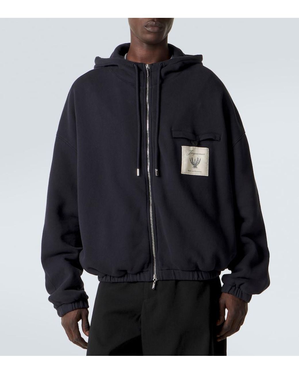 Jacquemus Black Torneo Cotton Fleece Zip-Up Hoodie for men